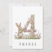 フラワーバニー 4歳の誕生日カード 招待状 (正面)