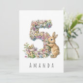 フラワーバニー 5歳の誕生日カード 招待状 (スタンド正面)