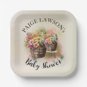 フラワーバレルベージュ赤ちゃんシャワー ペーパープレート (正面)