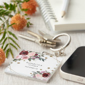 フラワーバレンタインバーガンディゴールドグリッタージオメトリックウェディング キーホルダー (正面右)