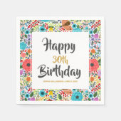 フラワーバースデーパーティー名前をカスタムする年齢フローラ スタンダードカクテルナプキン (正面)