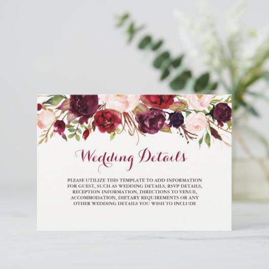 フラワーバーズンブルグンディーの結婚式披露宴の詳細 エンクロージャーカード (スタンド正面)