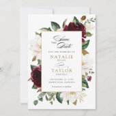 フラワーバーズ マグノリア エレガント セーブデート ワインレッド ゴールド 招待状 (正面)