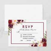 フラワーバーズ ワインレッド 結婚式 料理 RSVP (正面/裏面)