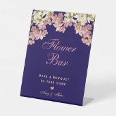 フラワーバーピンクフローラネイビーブルーランスクリプト 台座サイン (正面)