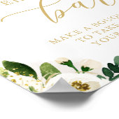 フラワーバーホワイトおよび金ゴールドフローラブライダルシャワー ポスター (角)