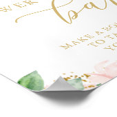 フラワーバー ピンクとゴールドの花のブライダルシャワー ポスター (角)