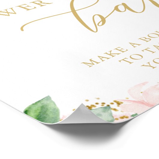 フラワーバー ピンクとゴールドの花のブライダルシャワー ポスター (角)