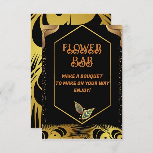 フラワーバー |金ゴールドとピンクのフローラブライダルシャワー記号 サンキューカード (正面/裏面)