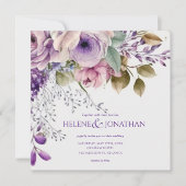 フラワーパステルパープルモダンエレガントボヘミアウェディング 招待状 (正面)