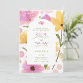 フラワーパステルピンク結婚イエロー 招待状 (スタンド正面)