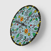 フラワーパターンオレンジのスワールベリーティール（緑がかった色）- ラウンド壁時計 (傾斜)