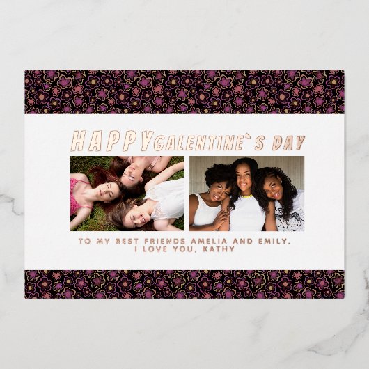 フラワーパターンガレンティンの日の友だち2写真 箔シーズンカード (正面)
