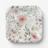 フラワーパターンスケッチパステルカラー ペーパープレート (正面)