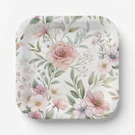 フラワーパターンスケッチパステルカラー ペーパープレート