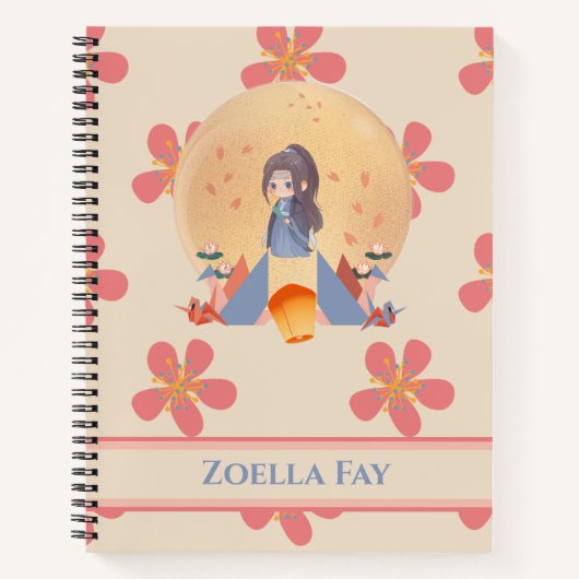 フラワーパターンチビ(小さくかわいく書いた感じ)ガール ノートブック (正面)