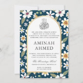 フラワーパターンネイビイスラームAqiqa Aqeeqaベビー 招待状 (正面)