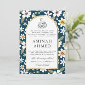 フラワーパターンネイビイスラームAqiqa Aqeeqaベビー 招待状 (スタンド正面)