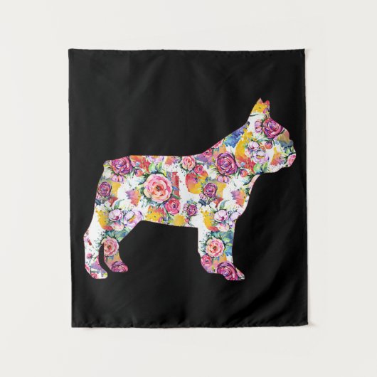 フラワーパターンフレンチウフランスのブルドッグズラバーギフト タペストリー (正面)