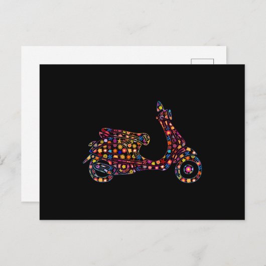 フラワーパターンモータースクーター自動二輪車 ポストカード (正面/裏面)