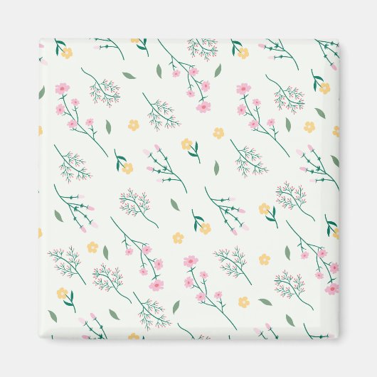 フラワーパターン春フローラスクエア マグネット (正面)