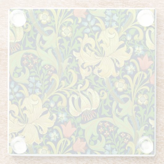 フラワーパターン ウィリアムモリス レストア ヴィンテージ アート ガラスコースター (裏面)