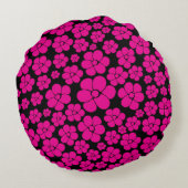 フラワーパターン – マゼンタとブラックの装飾用クッション ラウンドクッション (裏面)