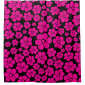 フラワーパターン – マゼンタとブラック シャワーカーテン (正面)