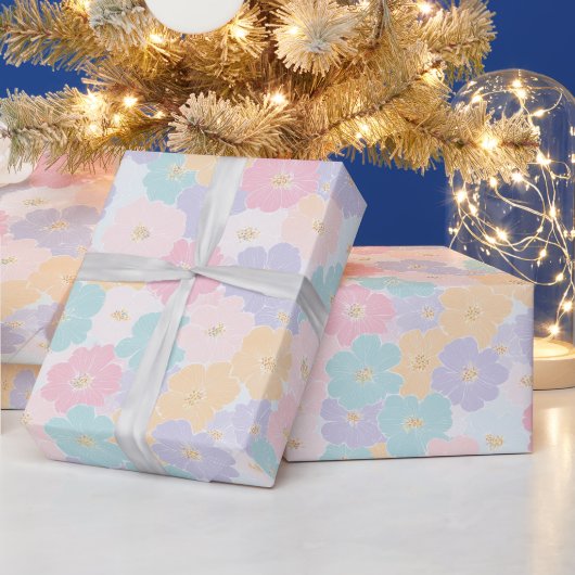 フラワーパターン | 空想的な春の花々 ラッピングペーパー (クリスマス)