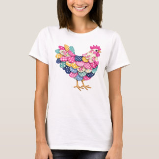 フラワーパッチワークのニワトリ - ニワトリ好きなママさんへ Tシャツ