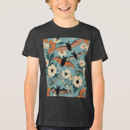 フラワーパッチワーク ハロウィンのコウモリと花 トライブレンドTシャツ