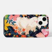 フラワーパッチワーク 猫 iPhoneケース (裏面横)