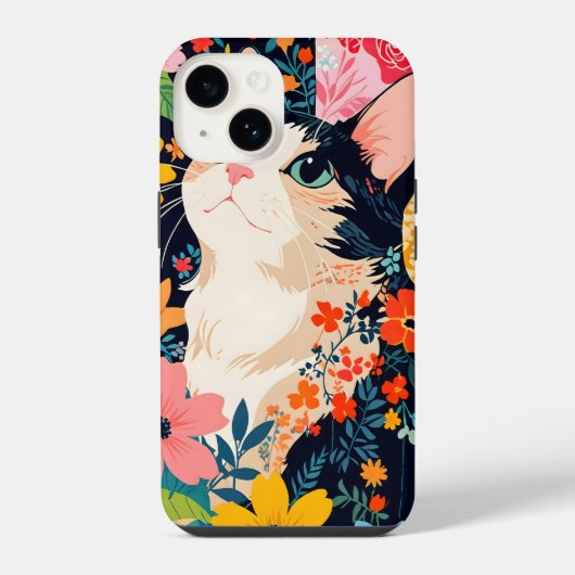 フラワーパッチワーク 猫 iPhoneケース (裏面)