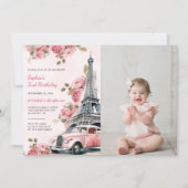 フラワーパリ エッフェル塔 2歳誕生日写真 招待状 (正面)