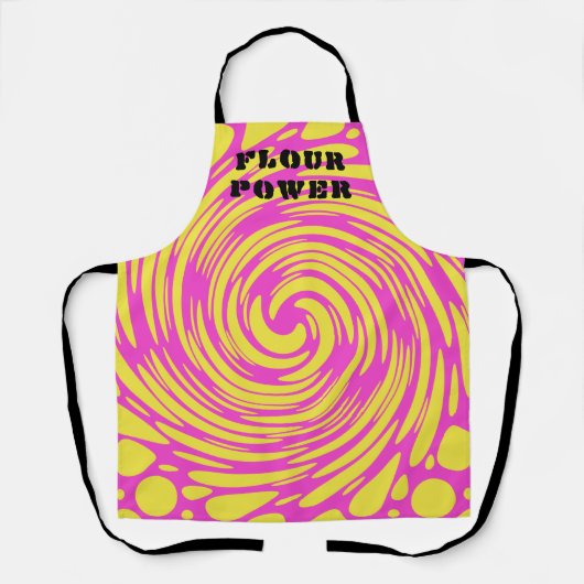 フラワーパワサイケデリックークピンクイエローエプロン エプロン (正面)