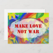 フラワーパワーとテキスト、MAKE LOVE NOT WAR ポストカード (正面/裏面)