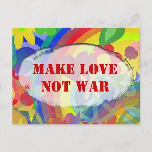 フラワーパワーとテキスト、MAKE LOVE NOT WAR ポストカード (正面)