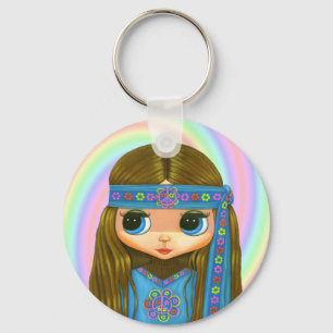 フラワーパワーのヒッピーKeychain キーホルダー