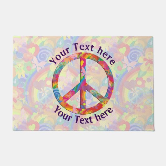 フラワーパワーのピースサイン + あなたのbackgr。 及びアイディア ドアマット (正面)