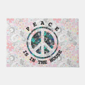 フラワーパワーのピースサインII + あなたのbackgr。 及びアイディア ドアマット (正面)