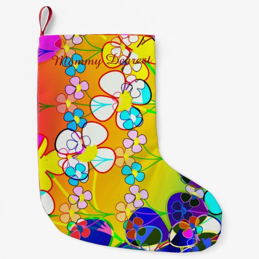 フラワーパワーのレトロのパンジー スモールクリスマスストッキング (正面)