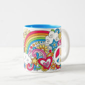 フラワーパワーの平和愛及び幸福の虹のマグの♥ ツートーンマグカップ (正面右)