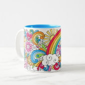 フラワーパワーの平和愛及び幸福の虹のマグの♥ ツートーンマグカップ (正面左)