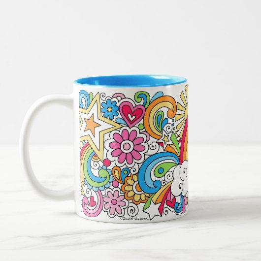 フラワーパワーの平和愛及び幸福の虹のマグの♥ ツートーンマグカップ (左)