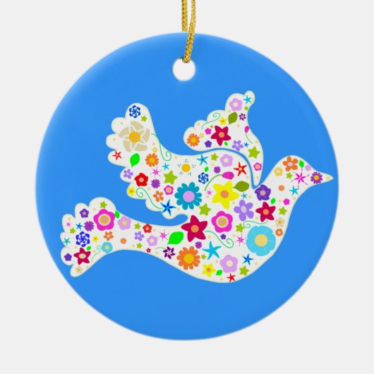 フラワーパワーの白の鳩のオーナメント セラミックオーナメント (正面)