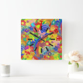 フラワーパワーの色+クロック顔 スクエア壁時計 (ホーム)