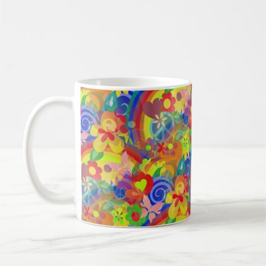 フラワーパワーの虹の色 コーヒーマグカップ (左)
