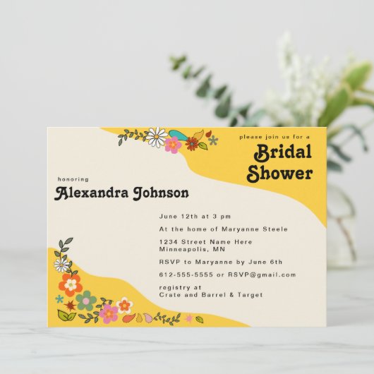 フラワーパワーイエロー70のインスパイアブライダルシャワー 招待状 (スタンド正面)