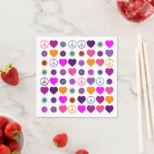 フラワーパワーハートピースパターン+バックグランス。 スタンダードカクテルナプキン (インサイチュ)