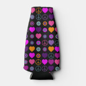 フラワーパワーハートピースパターン+バックグランス。 ボトルクーラー (正面)